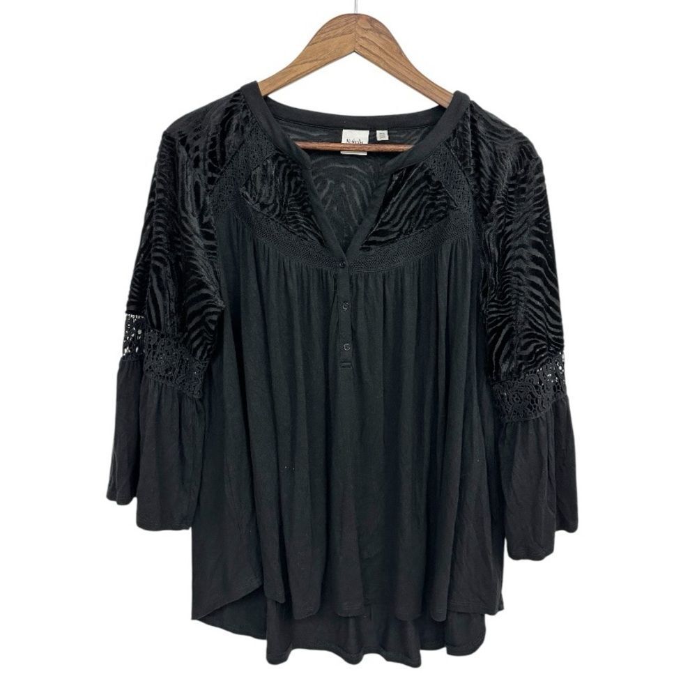 Rafaella Weekend Burnout Velvet Henley Black Size Large